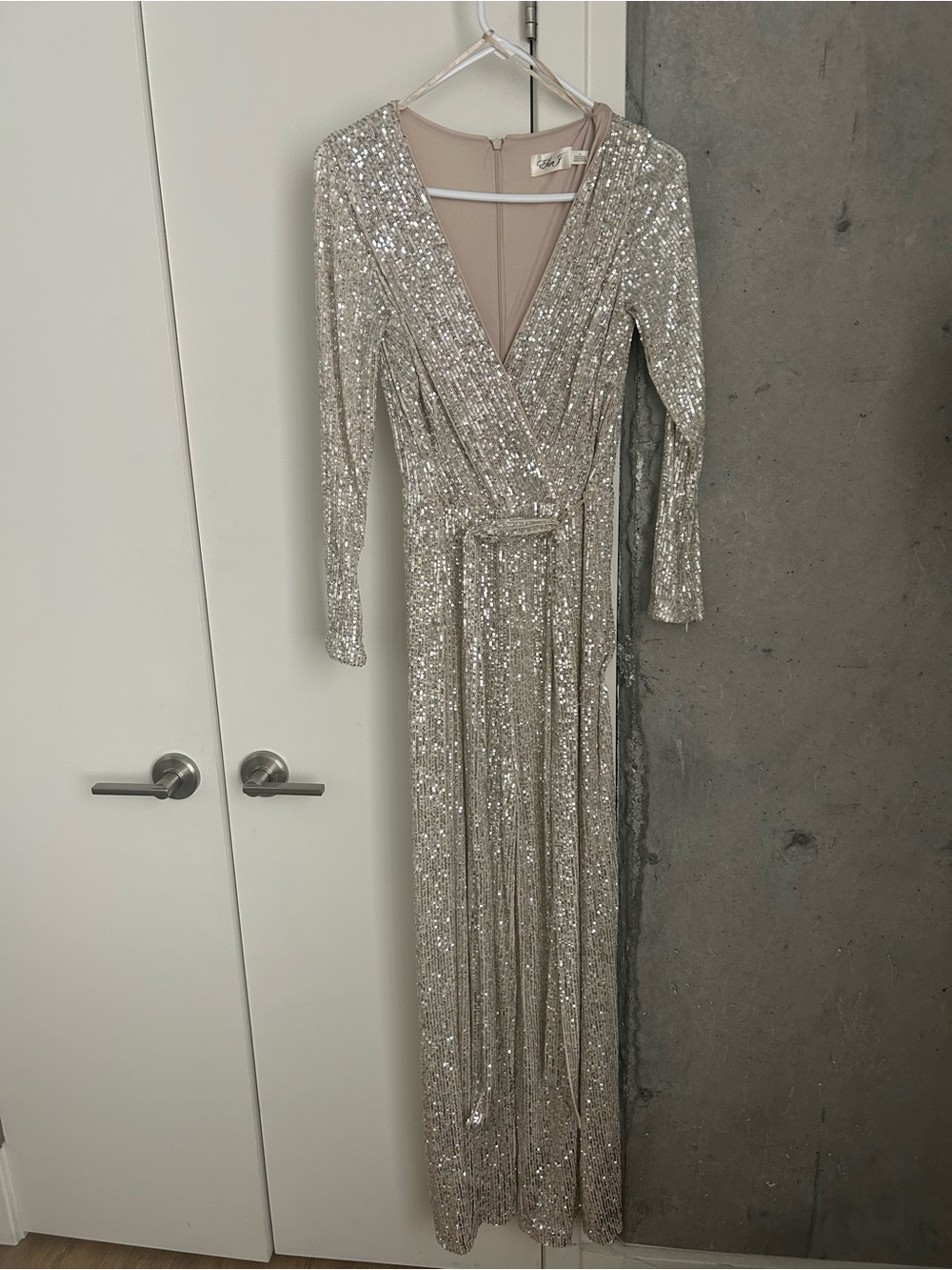Silver Sequin belt tie jumpsuit